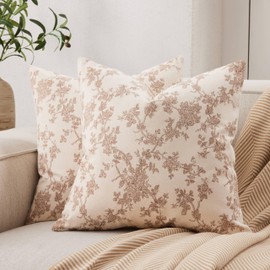 YZJZEDS 100% Cotton French Pastoral Throw Pillow Covers Set of 2, 18x18 Inch Double Sided/Brown, Farmhouse Decorative Cushion Covers for Sofa Bed Living Room Home Decor