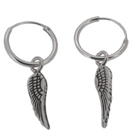 Touch Jewellery 925 Sterling Silver 12mm Hoop Earrings with Dangling Angel Wing Charm