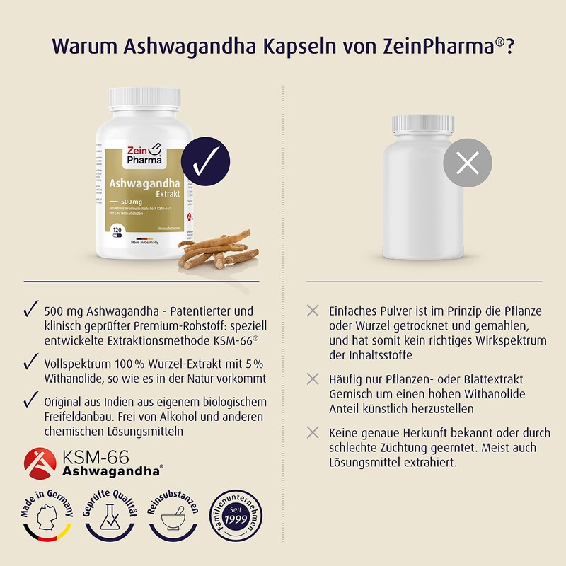 ZeinPharma Ashwagandha Extract 120 Capsules 500 mg - Ashwagandha Root