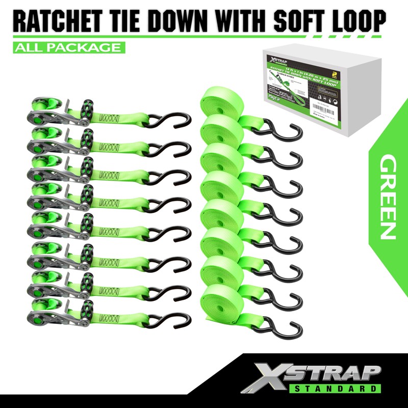 XSTRAP STANDARD 1in x 14ft Ratchet Straps with Ergonomic Aluminium