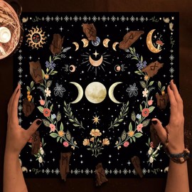 Mantel para Lectura de Tarot de 50x50 cm con diseño Floral y Luna Triple