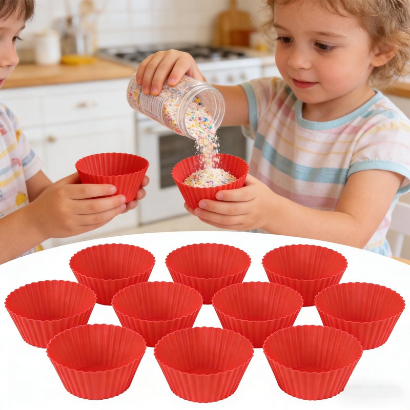 Silicone Muffin Cups Pans for Baking,Red Silicone Cupcake Liners 12PCS