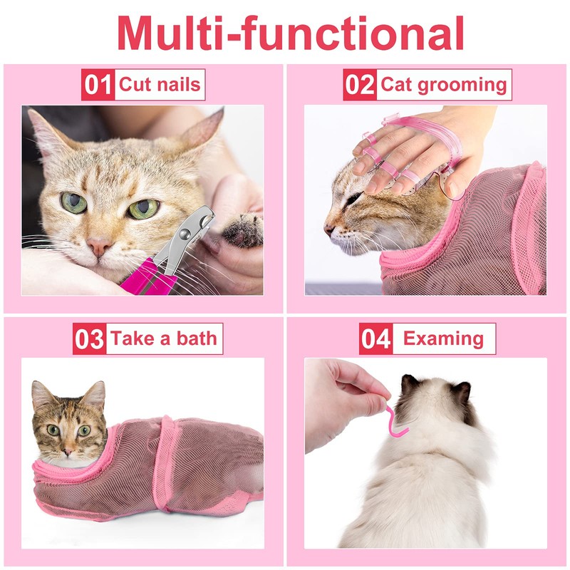 Patelai 5 Pcs Cat Bathing Bag Set Cat Grooming Bag