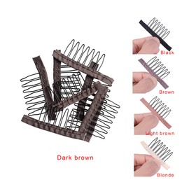 YANTAISIYU 24 Pcs/Lot Wig Combs for Making Wig Caps 7-teeth Steel Clips with Cloth Wig Combs for Hairpiece Caps (Dark Brown)