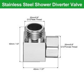 sourcing map G1/2" Shower Diverter Valve 2 Way, Stainless Steel Bidet Square Adapter Connector Hose Fitting Tee with PTFE Tape and Gasket for Bidet Angle Valve Hose Toilet Faucet, （35mm,Silver