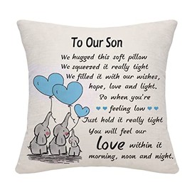 Bommex Son Gifts from Parents Son Cushion Cover Throw Pillow Cover Cushion Case for Son from Mum Dad Son Birthday Gifts (our son)