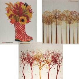 SWEDEdishcloths - Cellulose Sponge Dish Towels - Mixed Set of 3 (One of Each Design) Mixed Autumn Swedish Dish Cloths