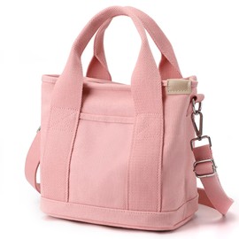 MINGRI Canvas Tote Bag for Women,Small Totes Bags with Zipper Cute Crossbody Purse with Pockets Large Shoulder Handbag,2 Sizes (S-pink)