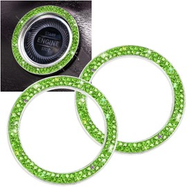 ToBeQueen Bling Car Crystal Rhinestone Ring Emblem Sticker, Car Interior Decoration, Bling Car Accessories for Women, Push to Start Button, Key Ignition Starter & Knob Ring (Green)