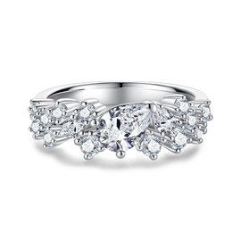 Gobaalele Cubic Zirconia Half Eternity Wedding Band Ring 1.68cttw 5A Grade Pear Cut Simulated Diamond CZ Stackable Promise Anniversary Ring for Women Size7