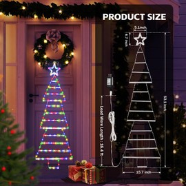 LED Christmas Lights Outdoor,4.6ft 189 LED Christmas Tree Ladder Lights with Star Topper 8 Modes Christmas Decorations Lights for Indoor Outdoor, Window, Garden, Home, Wall, Xmas Tree Decor-Multicolor