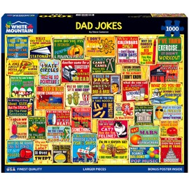 White Mountain 1000 Piece Puzzle Fun Collage Jigsaw Puzzles Gift for Adults Family and Grandparents - Dad Jokes