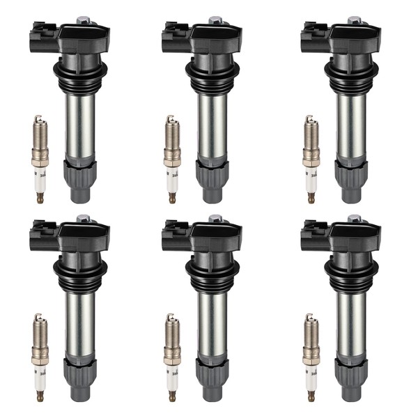 BDFHYK Ignition Coil Pack and Iridium Spark Plugs Compatible with Chevrolet Buick Cadillac GMC Saturn 3.6L and CTS 2.4L 3.0L 3.6L l4 V6 UF-569 41-109, Sets of 6