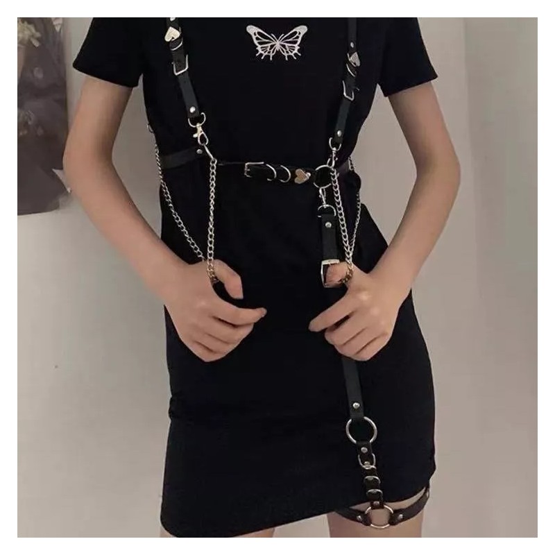 JuanShop Arnes Liguero Con Cadenas Punk Cinturón Tirantes Gothic