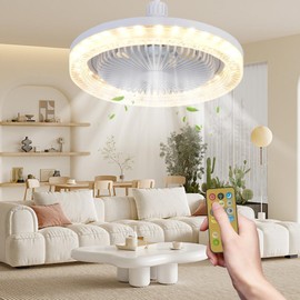 HuaMuDM Ceiling Fan with Lighting, Lamp with Fan, Modern 360° Rotation Ceiling Fan, Fan Lamp E27, 30 W LED Ceiling Light with Fan for Bedroom, Living Room