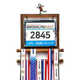 J JACKCUBE DESIGN - Marathon Medal Display Hanger Race Bibs Holder for Runners Wood Wall Mounted Rack Gymnastics Awards Olympic Triathlete Gifts - MK503A
