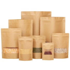 50 pcs Kraft Bags with Window Stand Up Ziplock Seal Paper Bag Resealable Large Food Storage Pouch 1oz 3.5×5.5in