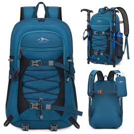 RAINSMORE Mochila Senderismo 40L Impermeable Mochila Camping Ligera y Plegable Mujer Mochila Senderismo Hombre Transpirable para Campismo Viaje Deportes, Azul