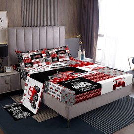 Feelyou Cartoon Tractor Bed Sheets Farm Tractor Sheet Set for Kids Boys Toddler Vehicle Truck Bed Set Harvester Excavator Bedding Sheets 1 Bed Sheets with 1 Pillowcase Twin Size