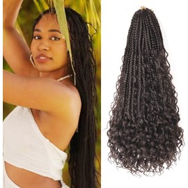 Shoobidoo 8Packs Goddess Box Braids Crochet Hair With Curly Ends 18 inch Pre-looped Bohomian Crochet Box Braids Synthetic Braiding Hair Extensions (18 inch, 4#)