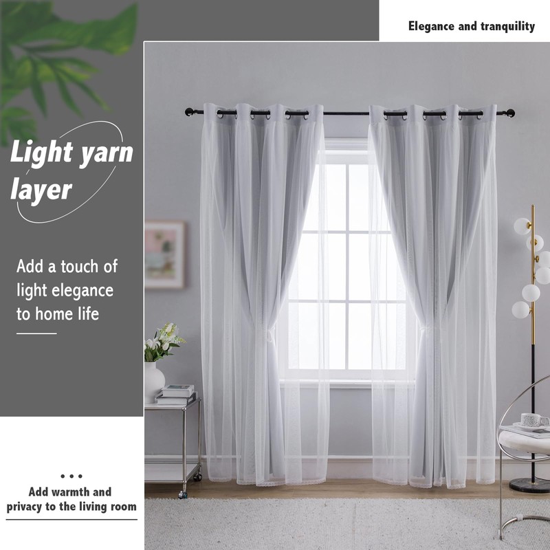 Anytime Home Curtains Blackout and Sheer Layered Solid Window Curtain