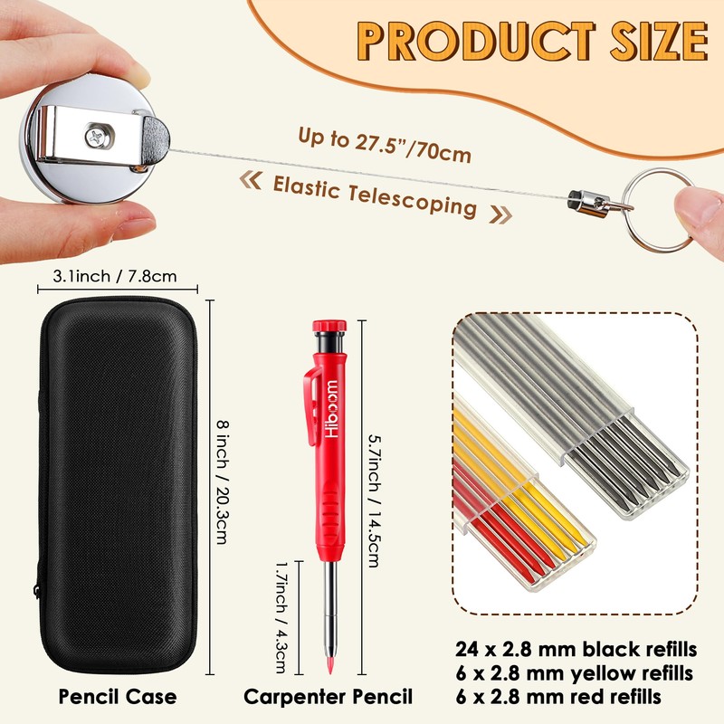Hiboom Carpenter Pencils with Retractable Holder, Deep Hole Marker Construction