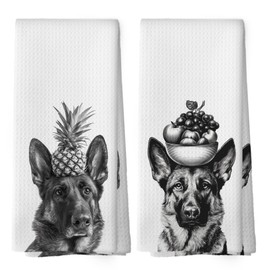 Mcehtle Funny German Shepherd Dog Kitchen Towels Set of 2, Funny Dog Kitchen Decor, Dogs Gifts for Women Men Hand Towel, Black and White Pet Owner Gift Decorative Tea Towels Dish Towel 16x24 Inch