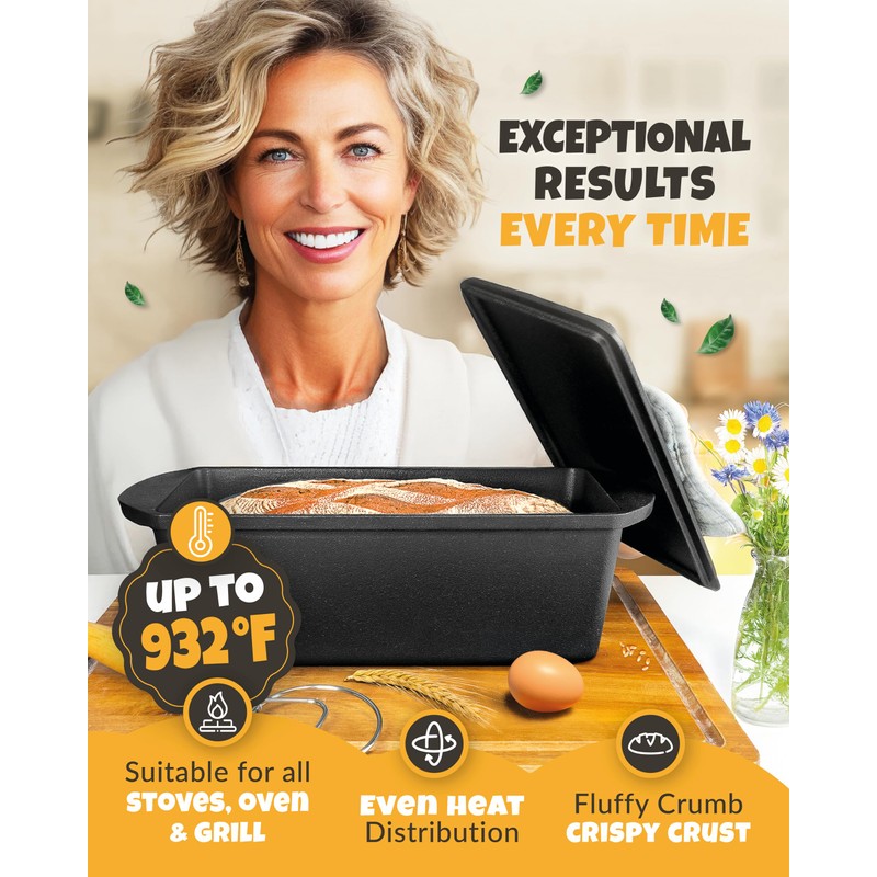 CRUSTLOVE Rectangular Cast Iron Dutch Oven for Bread Baking -