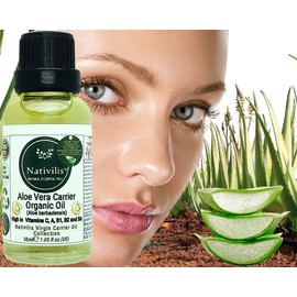 Nativilis Organic Aloe Vera Carrier Oil (Aloe barbadensis) True Aloe - Hair, Face & Skin Natural Cold Pressed – For Aromatherapy Massage – Soothes Moisturizes Skin – Hair Improving Growth - Copaiba