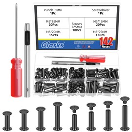 Glarks 70 Sets M5 x 15/18/20/25mm Gun Black Chicago Screws Kit, Includes 70pcs Chicago Binding Screws, 1pcs Punch, 1pcs Screwdriver, Chicago Button Binding Post Screw Nail Rivets