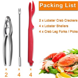 10PCS Crab Nut Crackers and Seafood Tools,Stainless Steel Lobster Crackers and Picks Set,Including 2 Lobster Crab Crackers, 4 Lobster Sheller Knives, 4 Crab Leg Forks/Picks (10pcs)