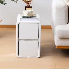 SOBIBO Narrow Nightstand, Solid Wood Night Stand for Small Spaces, Couch, White Color 11.81 in Wide