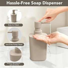 Juego de accesorios de baño beige mate, 4 dispensadores de jabón de baño