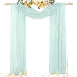 Socomi Wedding Arch Draping Fabric 29" x 20Ft 1 Panel Mint Green Sheer Outdoor Curtain Drapes Extra Long for Wedding Ceremony Birthday Party Decoration