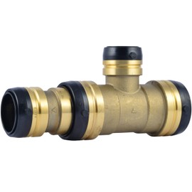 SharkBite 2 Inch x 1-1/2 Inch x 1-1/4 Inch Reducing Tee, Push To Connect Brass Plumbing Fitting, PEX Pipe, Copper, CPVC, PE-RT, HDPE, UXL08544135
