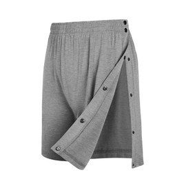 Landofgenie Mens Tear Away Shorts Post Surgery Recovery Pants Adaptive Clothing Both Sides Snap with Pockets for Leg Injures Gray XXL