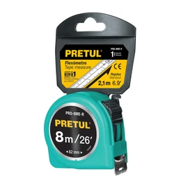 Pretul PRO-8ME-R Flexómetro rojo 8m cinta 1" Pretul tarjeta plástica, color Rojo, pack of/paquete de 1