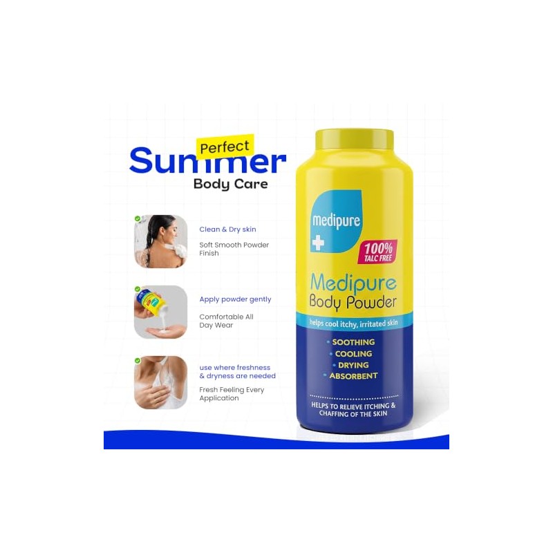 Talc-Free Body Powder, 200g x 3, Natural Cornstarch, Anti-Chafing Cooling