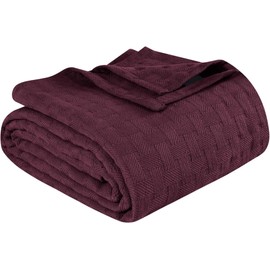 Superior 100% Cotton Basketweave Blanket, Perfect for Bedroom, Living Room, Couch, Picnics, Travel, Beach, or Camping, Comfy Blanket, Bedroom Decor, Essentials, Cover for Bed, Twin, Plum