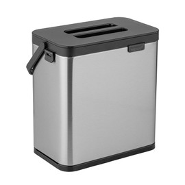 WENKO Mod Colin Flexible Rubbish Bin with Handle, Freestanding, Hanging, Stainless Steel, Anti-Fingerprint, 3 Litres, 20.5 x 21 x 12.5 cm, Silver, Matt Black