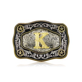 YOQUCOL Western Belt Buckle Initial Alphabet Letter Cowboy Rodeo Belt Buckles for Men, K, Medium