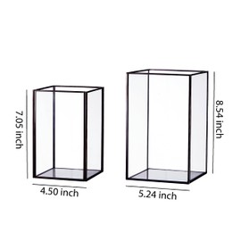 QL HURRICANE CANDLE HOLDERS , Set of 2PCS Large Glass Candle Holder, Transparent Tempered Glass Hurricane Candle Holder with 2 Size (Glossy Black Finshed Border)