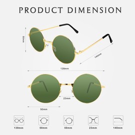 NACHLYNN Round Hippie Sunglasses Metal Border Circle Hippie Glasses UV380 Protection 70s Sunglasses for Men Women Party Favor (Deep Green)