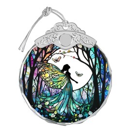 Giftelix Stained Glass Ornament - Forest Fairy Christmas Ornaments - Xmas Decor - Ornaments for Christmas Tree - Holiday Presents - Gift Exchange Ideas - Car Hanging Decoration - Wine Bottle Decor