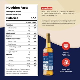 Torani Honey Sweetener, Flavoring for Drinks and Desserts, Pump Included, 25.4 Fl Oz