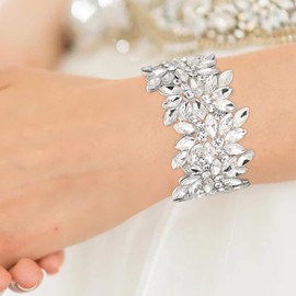 EVER FAITH Elastic Stretch Bracelet Art Deco Vintage Round Marquise Crystal Bracelet for Party Prom, Crystal, No gemstone