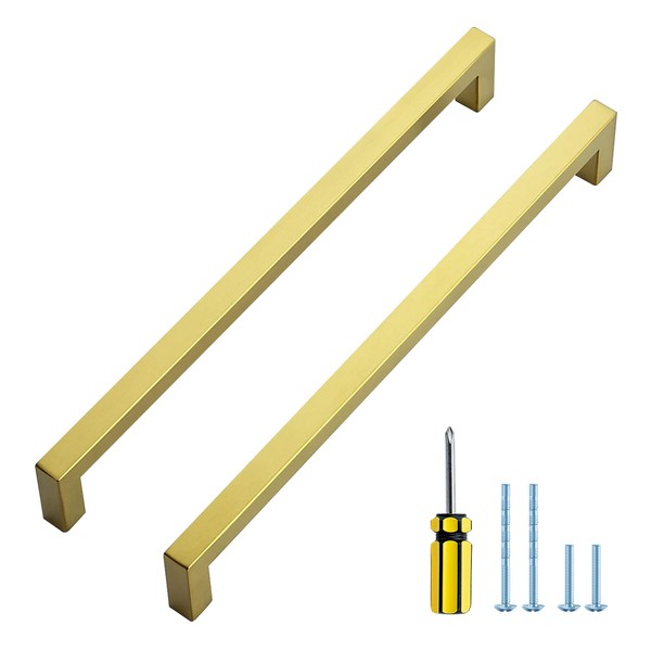 Ravinte 20 Pack Squre Cabinet Pulls 10 Inch Brushed Brass