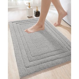 DEXI Bathroom Rug Mat, Ultra Soft Absorbent Bath Mats for Bathroom, Shower Floor Bathmat Non Slip, Washable Bath Rugs Carpet for Tub, Sink, 24"x16", Light Grey