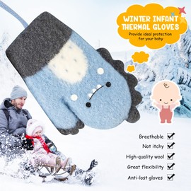 BelonLink Unisex Baby Mittens, 0-3Y Children's Winter Hanging Neck Gloves for Toddlers, Boys, Warm, Soft, for Babies, Cute Dinosaur Pattern, Warm Cotton Gloves, Gift, blue