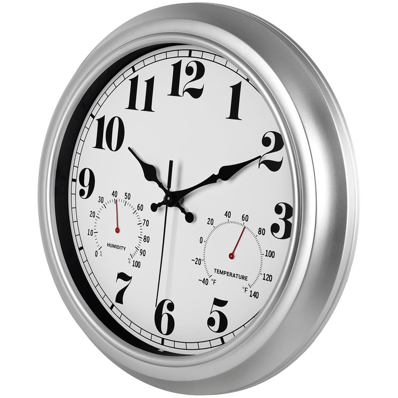 JENLYSTIME 13 Inch Outdoor Clock, Waterproof and Silent, with Thermometer
